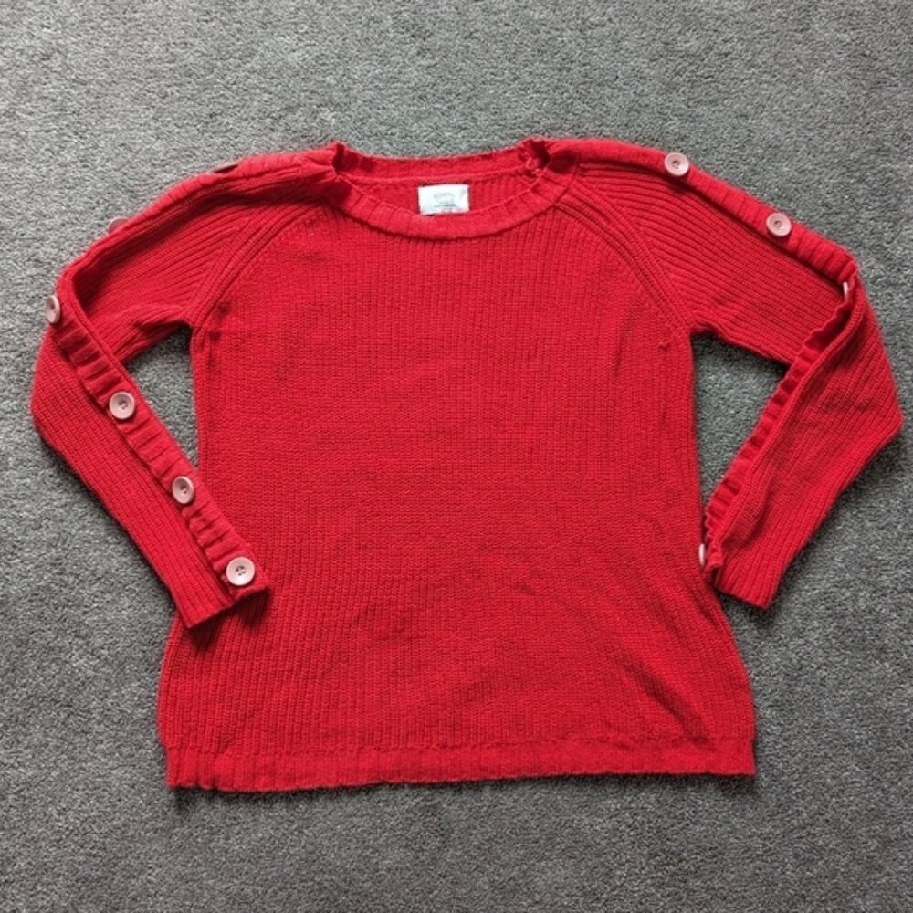 Nümph cotton red button sleeve crew neck sweater womens Medium